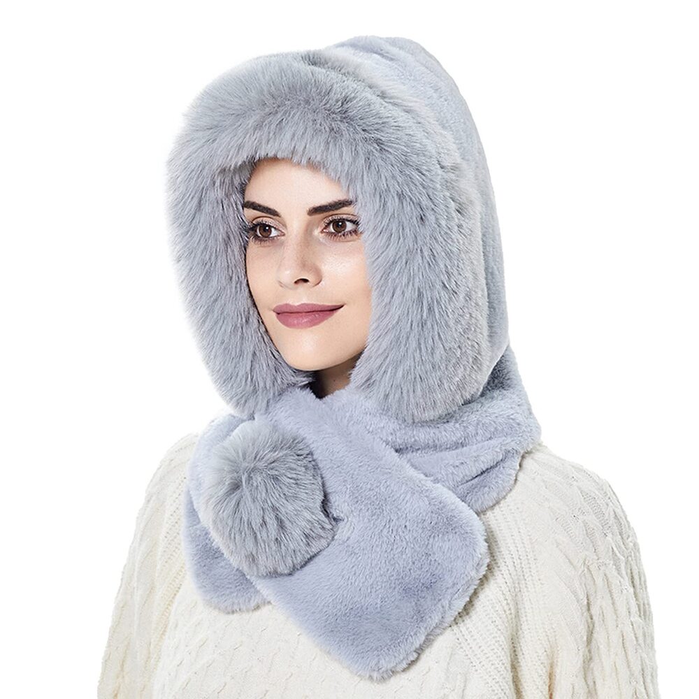 5182 Winter Hooded Scarf Hat, Warm Fleece Balaclava One Piece Slouchy